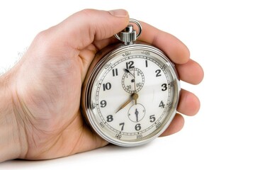 Stopwatch: Close-up of Hand Holding Timer on White Background for Precision