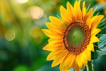 Fototapeta premium Sunflower Closeup. Macro Detail of Blooming Sunflower Petals Texture in Organic Flora Background