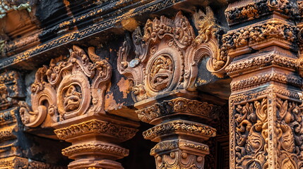 Fototapeta premium Banteay Srei close-up Taking a close-up view of B_011