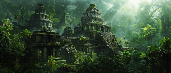 Obraz premium Deep within the heart of a dense jungle, a team of explorers uncovers the ruins of an ancient civilization, their discovery hinting at untold mysteries waiting to be unraveled.