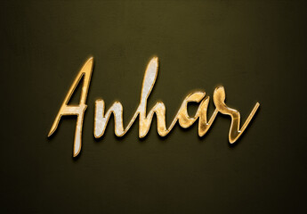 Old gold text effect of Arabic name Anhar with 3D glossy style Mockup.