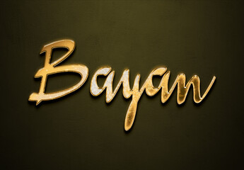Old gold text effect of Arabic name Bayan with 3D glossy style Mockup.