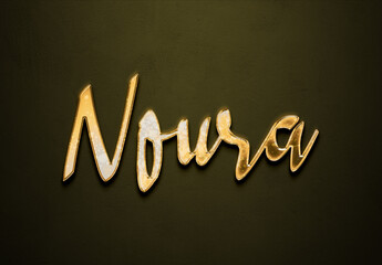 Old gold text effect of Arabic name Noura with 3D glossy style Mockup.