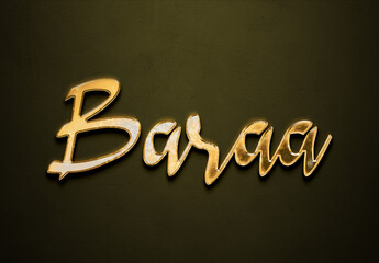 Old gold text effect of Arabic name Baraa with 3D glossy style Mockup.