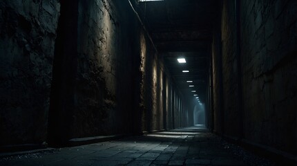 Obraz premium A hauntingly ominous corridor, every inch exuding a sense of dread and mystery: shadows dancing in the dim light