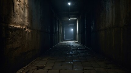 Obraz premium A hauntingly ominous corridor, every inch exuding a sense of dread and mystery: shadows dancing in the dim light