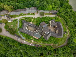Aerial view of the Burg Lockenhaus Castle in the Burgenland region of Austria. Burg Lockenhaus is...