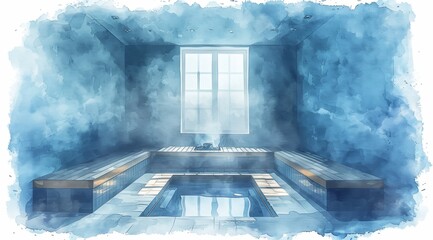 World steam room. white background, watercolor style. text Digital illustration 