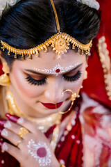 Beautiful Indian Bride in Traditional Wedding Dress with Stunning Bridal Jewelry, Exquisite Mehndi Designs, and Elegant Make-up