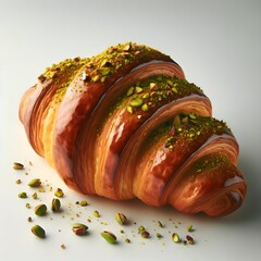 Freshly baked french croissant sprinkled with crushed pistachios