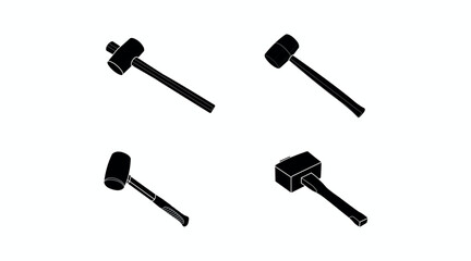 Mallet Icon Set. Black and White Set of different vector mallet illustrations