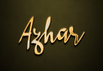Old gold text effect of Arabic name Azhar with 3D glossy style Mockup.