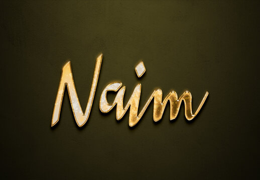 Old gold text effect of Arabic name Naim with 3D glossy style Mockup.