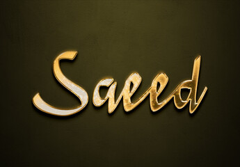 Old gold text effect of Arabic name Saeed with 3D glossy style Mockup.
