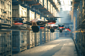 Drones Flying Inside Warehouse
