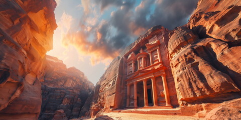 The panorama of Petra Jordan presents an amazing v_005