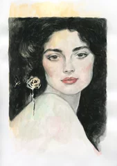abstract woman with rose. watercolor painting. illustration © Anna Ismagilova