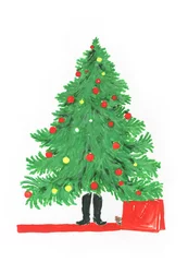 new year illustration. green tree. watercolor painting © Anna Ismagilova