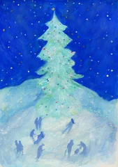 christmas tree in snow. new year card. watercolor illustration © Anna Ismagilova