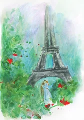 man and woman. love in Paris. watercolor painting. illustration © Anna Ismagilova