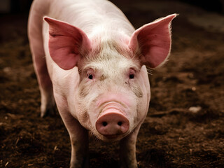 Retrato de un adorable cerdo en la granja