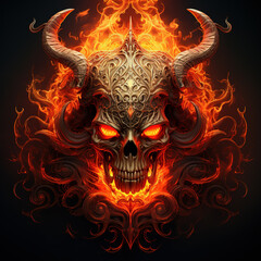Fototapeta premium A skull with horns and a fire