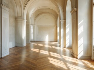 Fototapeta premium A large, empty room with a lot of windows and a lot of light. The room is very open and has a lot of space
