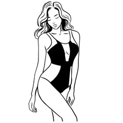 Black and white beautiful silhouette of a woman in a swimsuit, and underwear. Illustration. EPS.