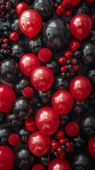 Red and Black Balloons Arranged on Black Surface