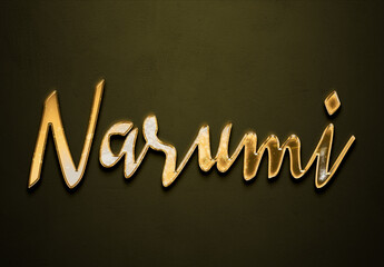 Old gold text effect of Japanese name Narumi with 3D glossy style Mockup.