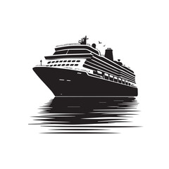 Modern Minimalism: Cruise Ship on Water in High Contrast Black and White Vector Art