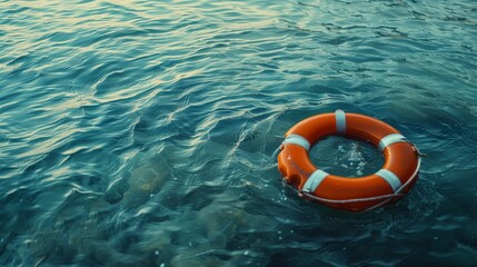 Orange life preserver buoy floating in the ocean
