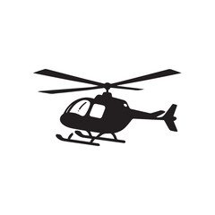 Minimalist Black Silhouette Helicopter Isolated on White Background