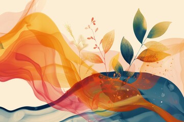 A mesmerizing AI-generated artwork that captures the essence of nature's beauty through a harmonious blend of organic shapes and vibrant colors, set against a pristine white background.