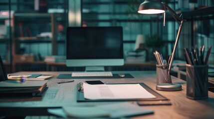 A desk with a resignation letter left on top, along with a computer and office supplies. The image reflects the moment of realization and acceptance of a job ending.