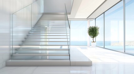 Fototapeta premium A sleek staircase with glass steps that change opacity for privacy or openness