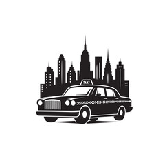 Retro Cityscape: Vintage Taxi in Monochrome