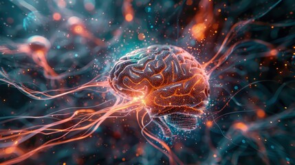 Obraz premium 3D brain model featuring a futuristic aesthetic with vibrant colors and intricate neural pathways