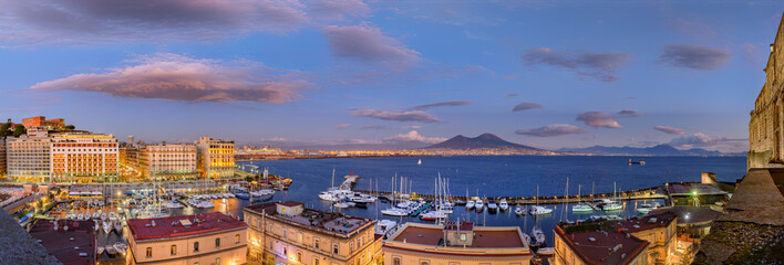 Naples, Italy. Splendid panoramic view from Castel dell'Ovo over the city and Borgo Marinari after...
