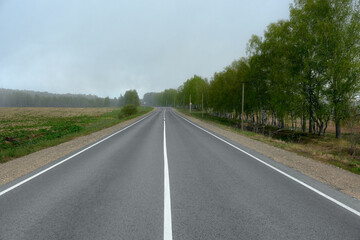 Asphalt road in the early foggy morning.