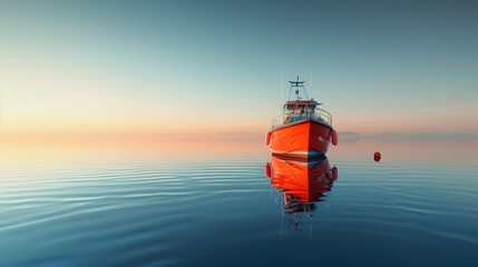 A boat floating on a vast body of water