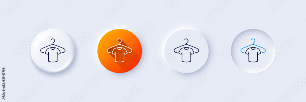 Wall mural t-shirt line icon. neumorphic, orange gradient, 3d pin buttons. tee shirt with hanger sign. fabric s