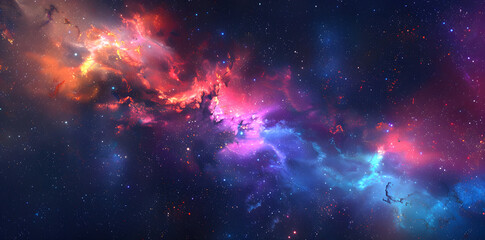 Colorful nebula and space clouds in the universe, fantasy illustration, space background with stars, galaxy and colorful nebulars. High detailed vector art, high resolution. Generated AI.