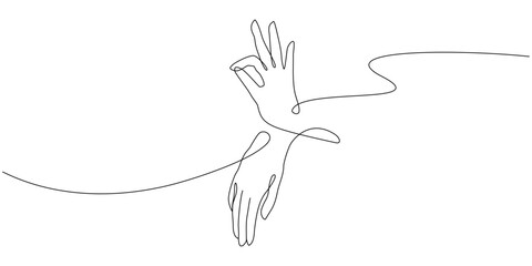 Vector one line art illustrations of buddha hands. Continuous line art of zen	