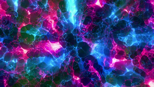 A motion background of abstract caustic and liquid effects continually morphing a moving with shimmering detail.