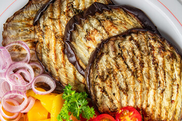 vegetable grill eggplant, pepper, tomato fresh cooking grilled meal food snack on the table copy space food background