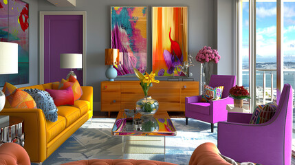 Art Home. Modern colorful interior with painting