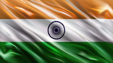 A shiny waving flag of India.