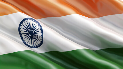 A shiny waving flag of India.