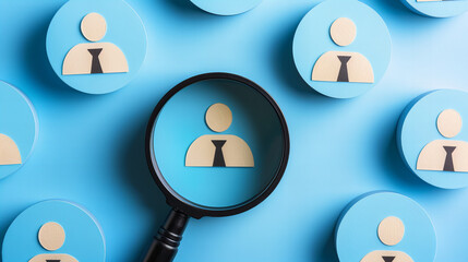 This image symbolizes the search for the ideal candidate or employee, representing recruitment, talent acquisition, and human resources management. It is ideal for campaigns focusing on hiring process